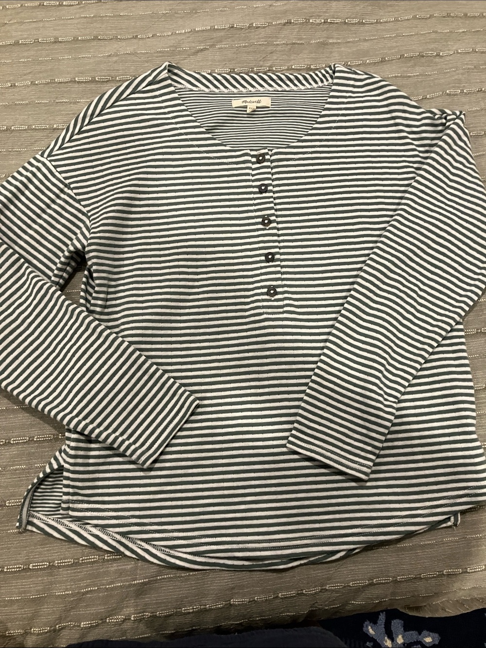 Madewell Green & White Striped Henley Top